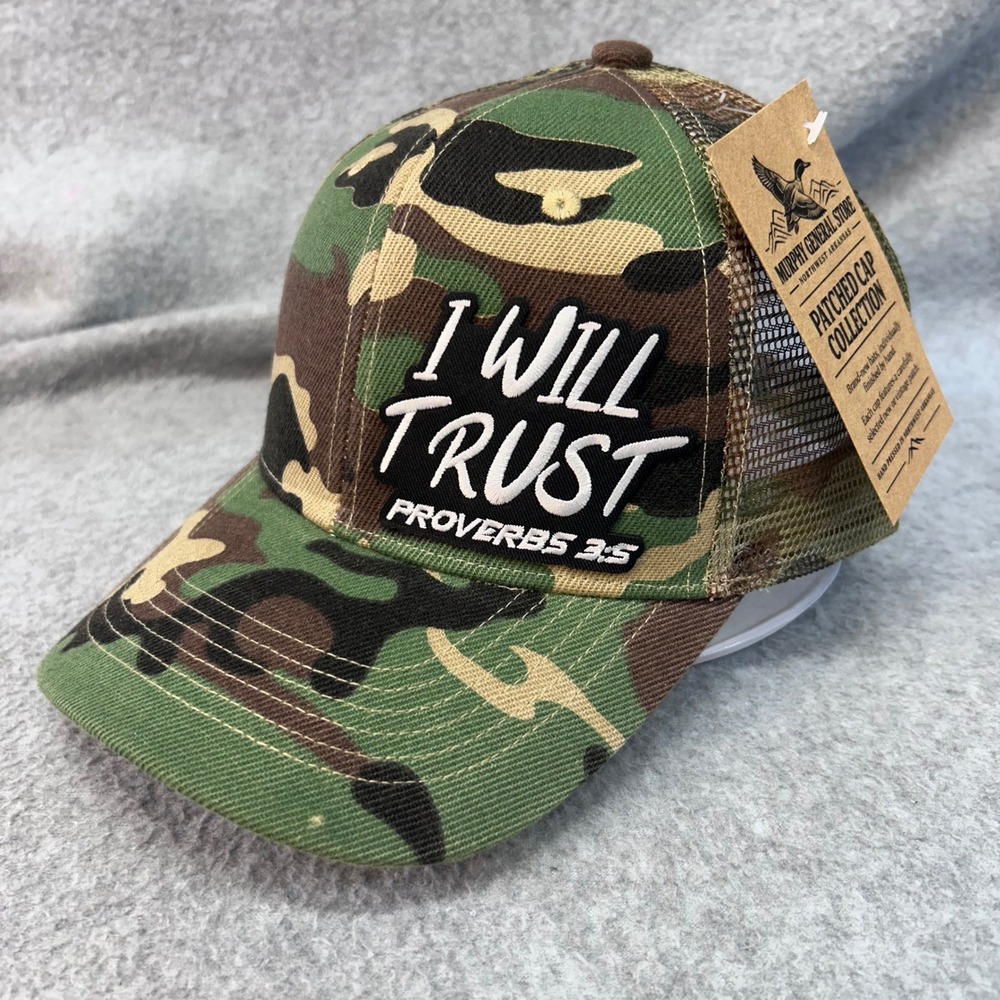 I Will Trust Proverbs 3:5 Patch Mens Camo Trucker Hat Patch OSFM NWT